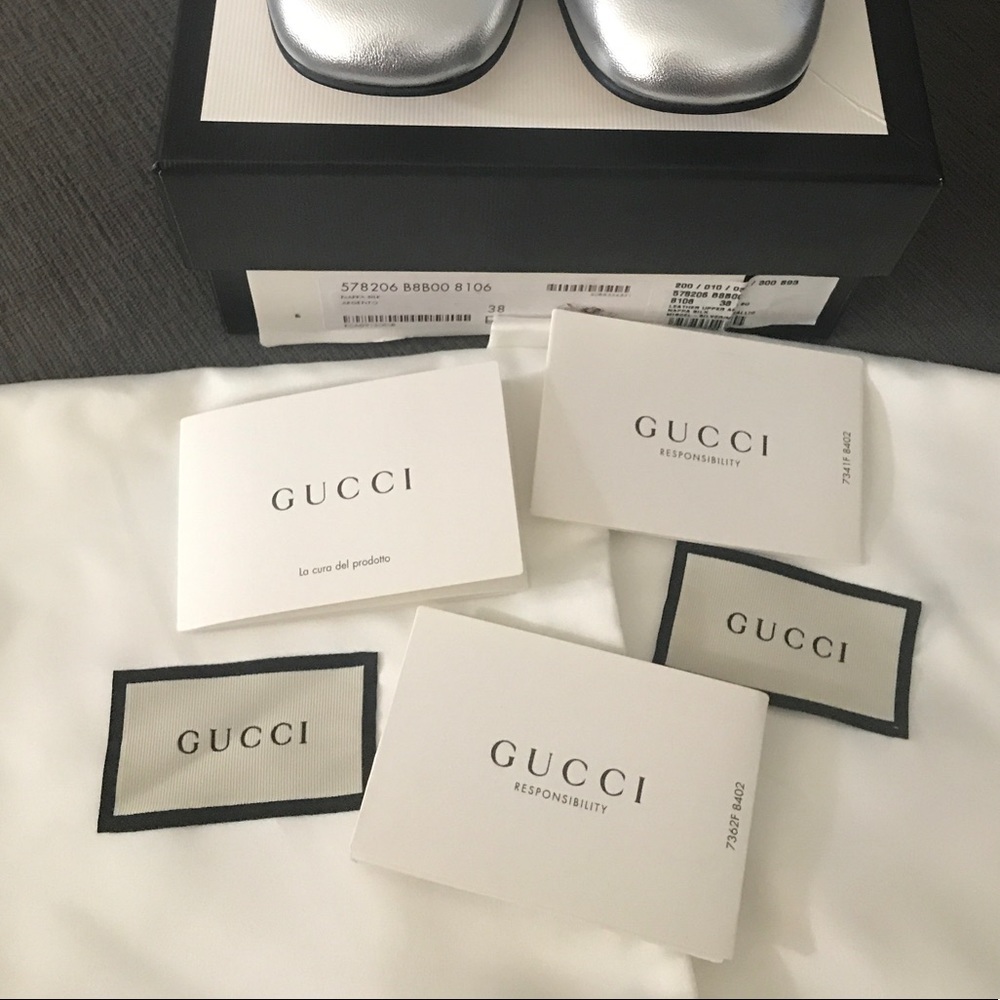 NIB Gucci Metallic Crystal Square G Loafers 38 - Picture 4 of 16